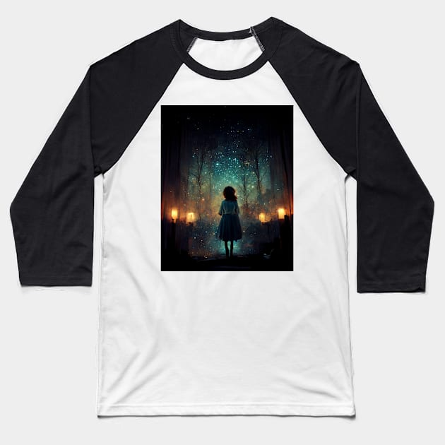 Girl Staring at the Stars - best selling Baseball T-Shirt by bayamba